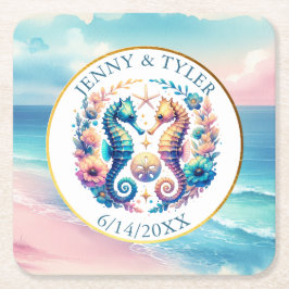 Rosa, blaue und goldene Küste Seepferd Strand Rechteckiger Pappuntersetzer