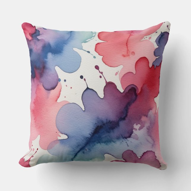 Rosa, blaue und lila Aquarelltextur Kissen (Vorderseite)
