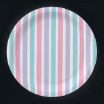 Rosa blaue und Lila, cremefarbene Streifen Pappteller<br><div class="desc">Pastellblaue, lila und rosafarbene Party-Produkte.</div>