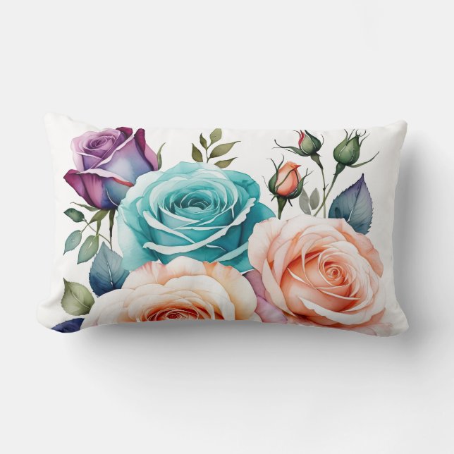 Rosa, blaue und lila Rose Lendenkissen (Vorderseite)