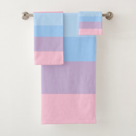 rosa, blaue und lila Streifen Badhandtuch Set