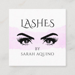 Rosa blaue Wasserfarbe Makeup Artist Lashes Quadratische Visitenkarte