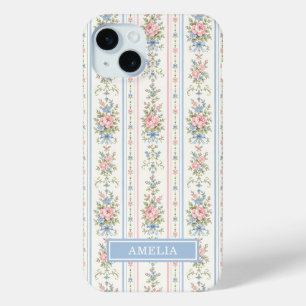 Rosa Blaue Wasserfarben Florale Streifen Case-Mate iPhone Hülle