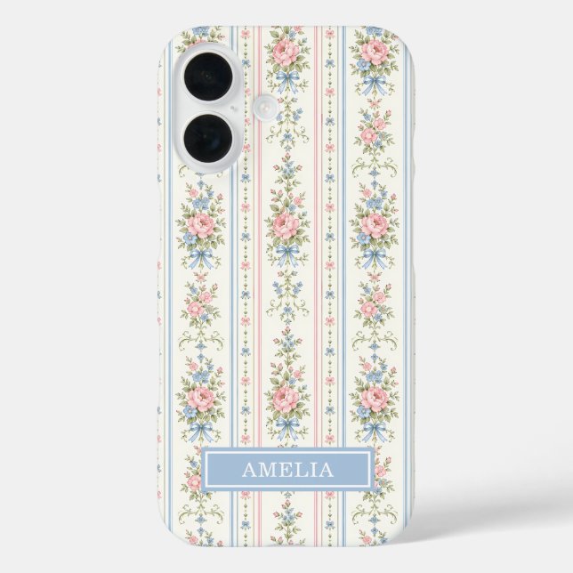 Rosa Blaue Wasserfarben Florale Streifen Case-Mate iPhone Hülle (Rückseite)