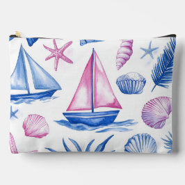 ROSA & BLAUE WATERCOLOR-SEGELBOOTE & MEERESSCHNECK ZUBEHÖRTASCHE
