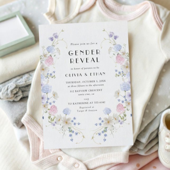 Rosa blaue Wildblume Frühjahrsgeschlecht Einladung (Von Creator hochgeladen)