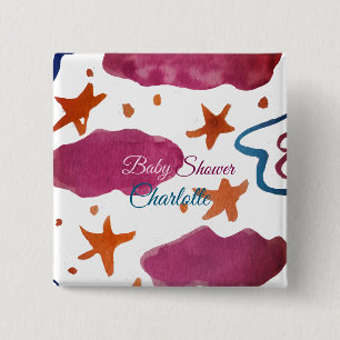 Rosa blaue Wolken Babydusche tragen den Namen Aqua Button