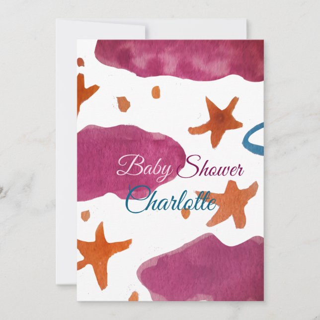 Rosa blaue Wolken Babydusche tragen den Namen Aqua Einladung (Vorderseite)