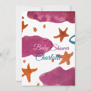 Rosa blaue Wolken Babydusche tragen den Namen Aqua Einladung