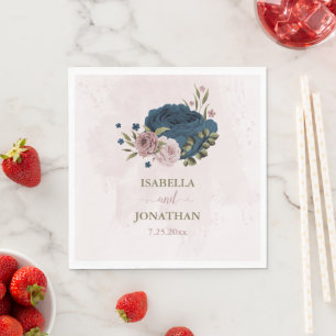 Rosa blauen Blumen botanische Hochzeit Serviette