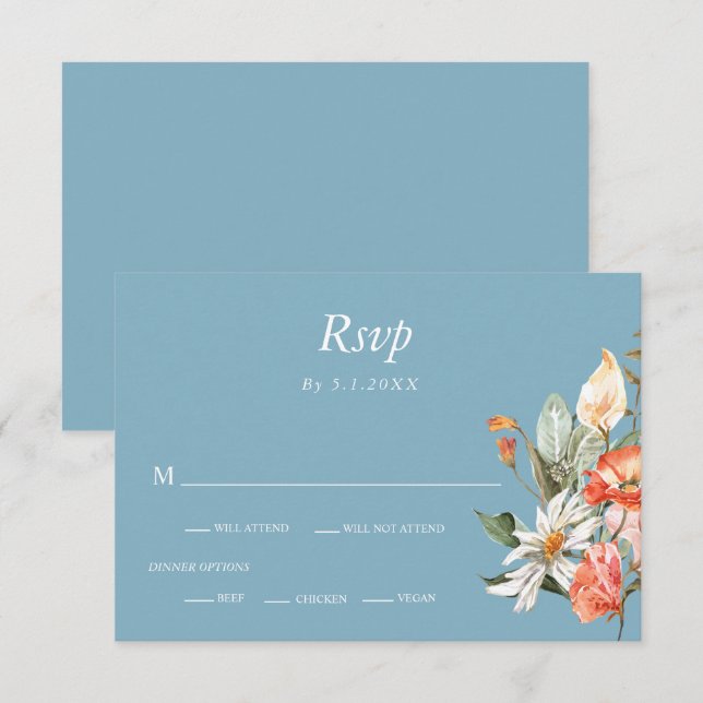 Rosa blauer Blütenrosa-Blütenblütenblütenblütenblü Einladung (Vorne/Hinten)