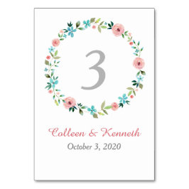 Rosa Blauer Frühlingsblumenkreide Tischnummer