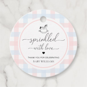 Rosa Blauer Gingham Pferd gesprinklt mit Liebe Geschenkanhänger