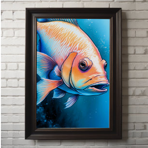 Rosa Blauer Khalk Zeichnend Fisch Poster