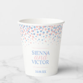 Rosa blauer Konfetti Hochzeit individuelle Name Pa Pappbecher