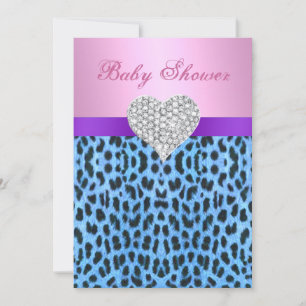 Rosa Blauer Leopard Print Heart Baby Dusche einlad Einladung