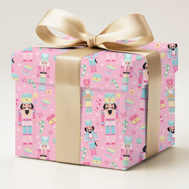 Rosa-blauer Nussknacker-Weihnachtsbonbon-Muster Geschenkpapier (Von Creator hochgeladen)