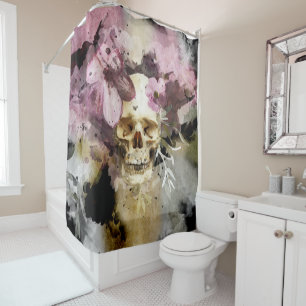 Rosa Blauer Skull Abstrakte Kunst Duschvorhang