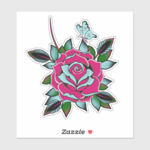 Rosa Blauer Tattoo Rosen Skull Butterfly Aufkleber