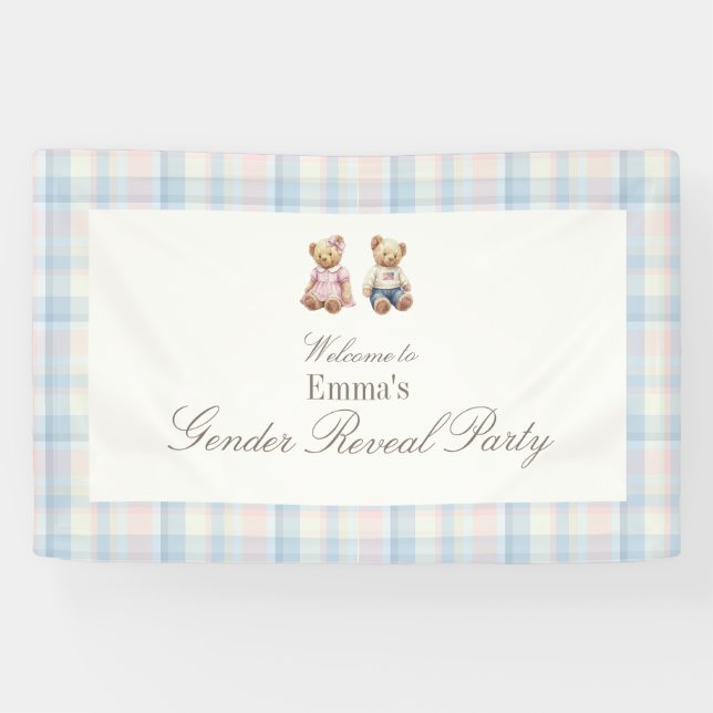 Rosa-blauer Teddybär-Baby-Shower-Hintergrund Banner (Horizontal)