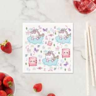 Rosa Blaues Einhorn Regenbogen Katze Papier Servie Serviette