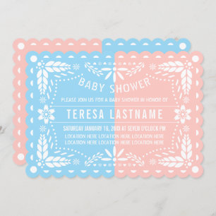 Rosa, blaues Geschlecht offenbaren Papel Picado Ba Einladung