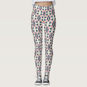 Rosa Blaues Verzierungs-Botanik-Medaillon-Muster Leggings