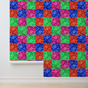 Rosa blaugrüne orangefarbene Karo-Glasmosaikfliese Tapete