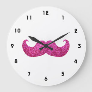 Rosa Bling Schnurrbart (Imitat-Glitzer-Grafik) Große Wanduhr