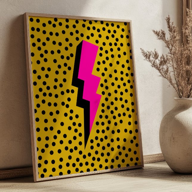 Rosa Blitz auf gepunkteter gelber Pop-Art Poster (Von Creator hochgeladen)