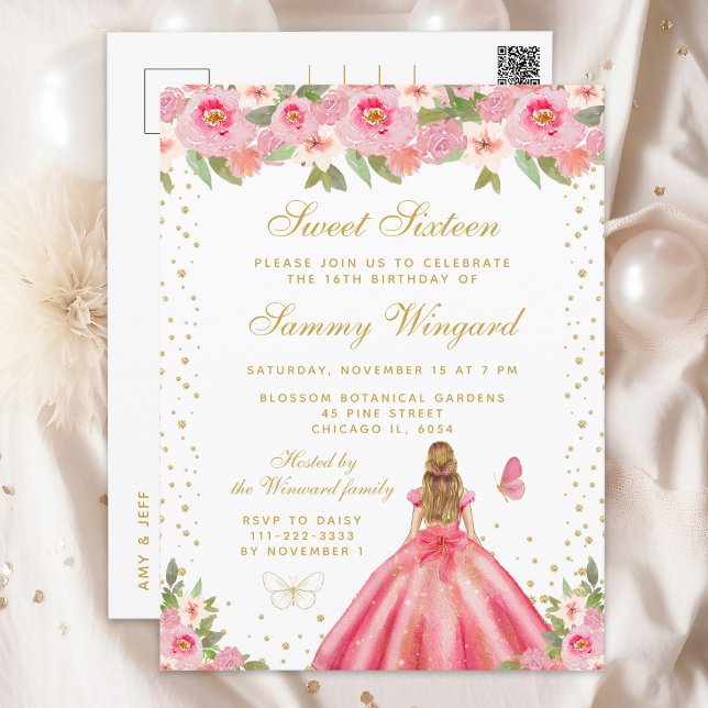 Rosa Blonde Blonde Hair Princess 16 . Geburtstag Postkarte (Von Creator hochgeladen)