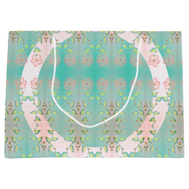 rosa, bloral und Aquamarin Große Geschenktüte (Vorderseite)