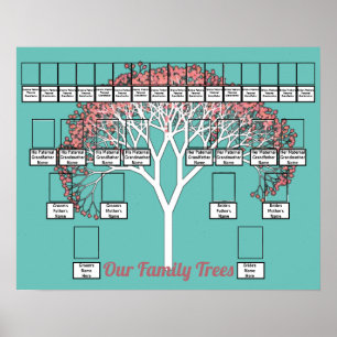 Rosa Blossom Fraktal Tree Aquamarin 2 Familienbäum Poster