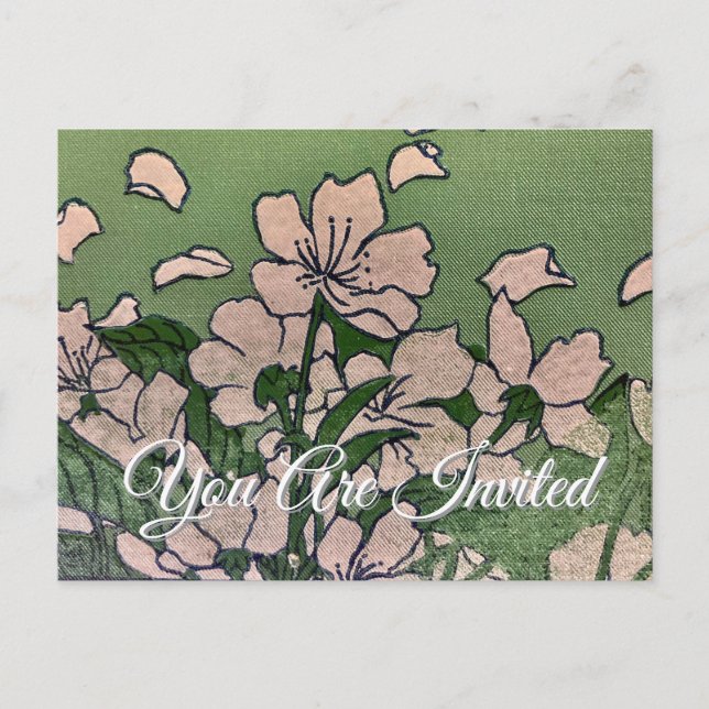 Rosa Blossom Grüne Einladung Postkarte (Vorderseite)