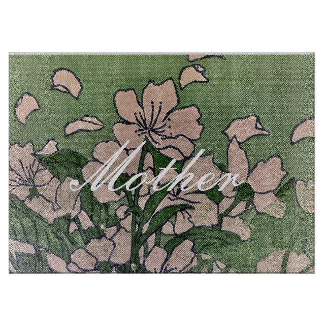 Rosa Blossom Grüne Schneideplatte Schneidebrett (Vorderseite)