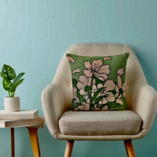Rosa Blossom Kaskade Kissen (Throw Pillow 100% polyester heavyweight stretch material. Hidden zipper Made in the USA.
)