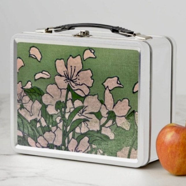 Rosa Blossom Kaskade Metall Brotdose (Metal lunch box D: 6.75” l x 8.625” w x 3.75” h. 12 oz. Food safe tin plate. Choice of 6 base colors)