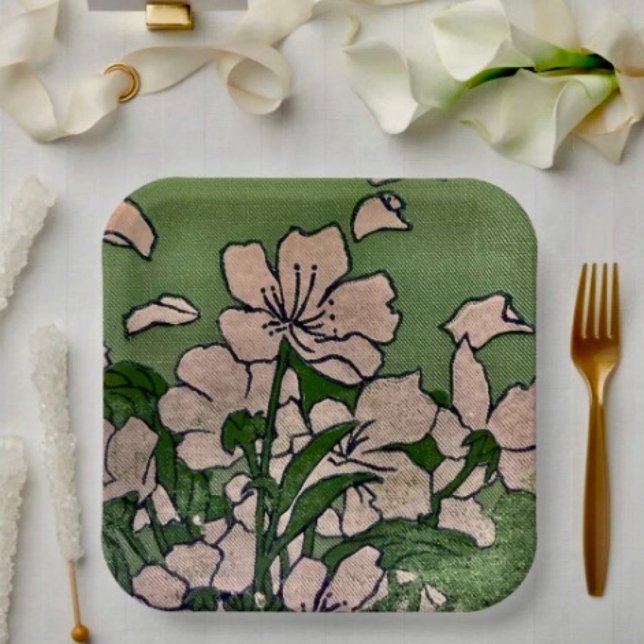 Rosa Blossom Kaskadenpapierplatte Pappteller (Paper Plates Durable paper stock FDA compliant food safety. )