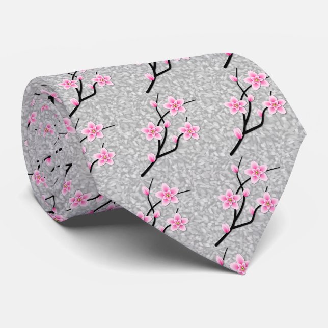 Rosa Blossom Necktie mit Abstraktem Grau Krawatte (Gerollt)
