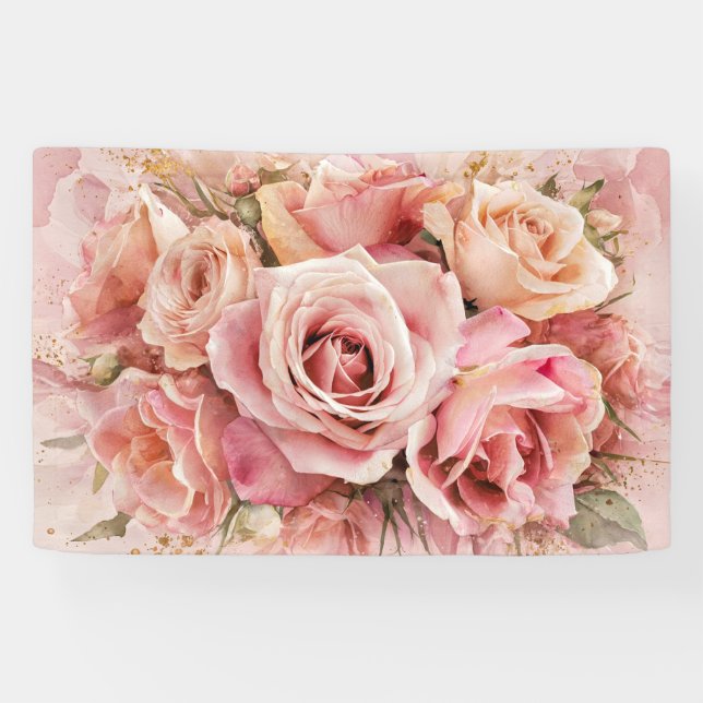 Rosa Blossom Rose Aquarellmalerei Kunst Print #3 Banner (Horizontal)