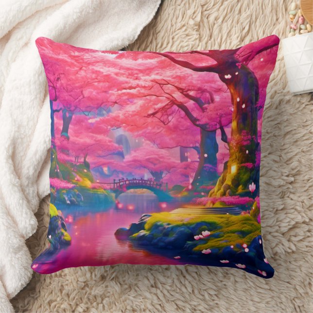 Rosa Blossom Walddesign Kissen (Decke)