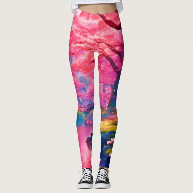 Rosa Blossom Walddesign Leggings (Vorderseite)