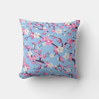 Rosa Blossom Zweige auf Sky Blue Background Kissen
