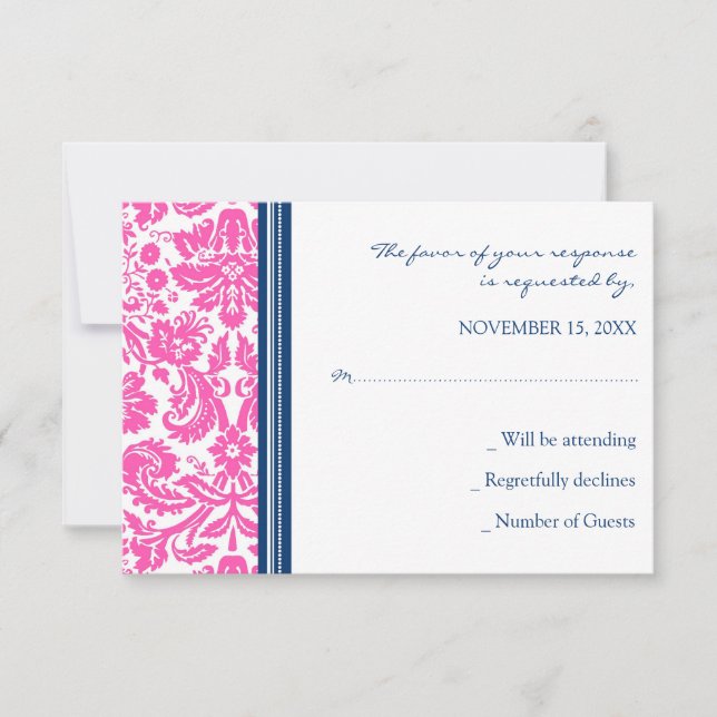 Rosa Blue Damask UAWG Wedding Card RSVP Karte (Vorderseite)