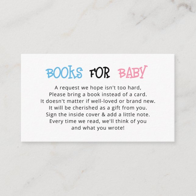 Rosa Blue Gender Reveal Book Request Begleitkarte (Vorderseite)