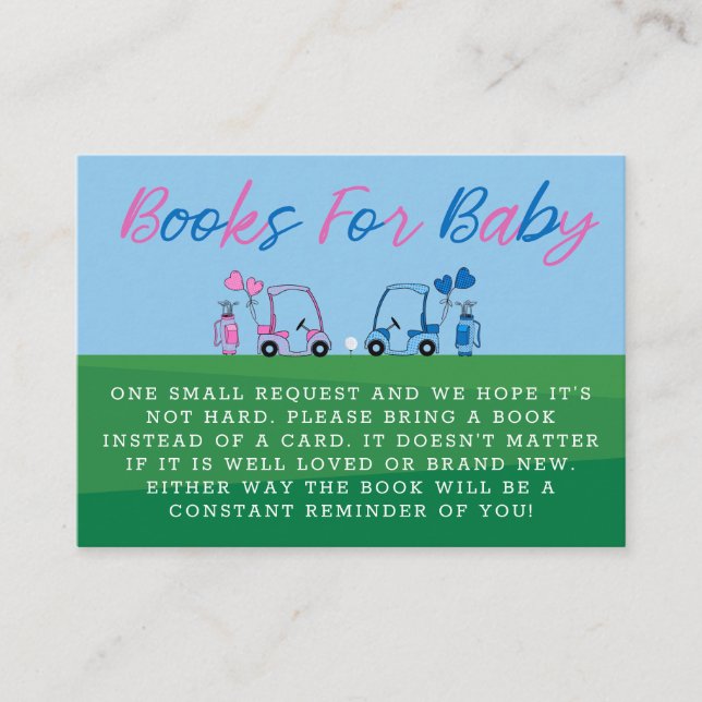 Rosa Blue Golf Gender Reveal Book Request Begleitkarte (Vorderseite)