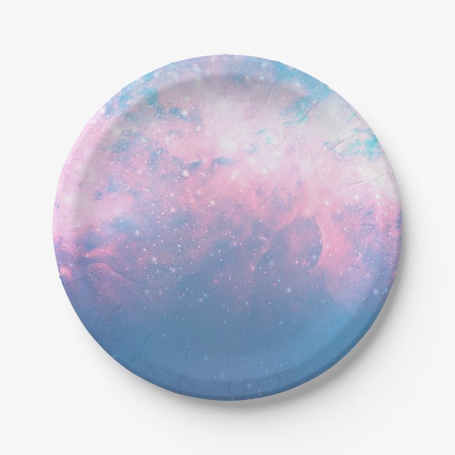 Rosa & Blue Starry Cosmic Cotton Candy Sky Wedding Pappteller (Vorderseite)