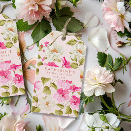 Rosa blühende Blume Brautparty Geschenkanhänger