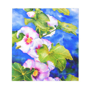 Rosa blühende Blume in Aquarellfarbe Hollyhocks Notizblock