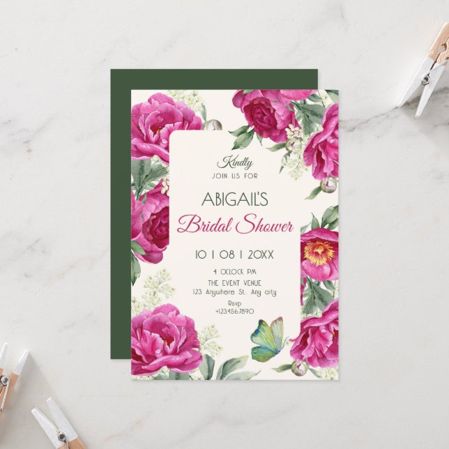 Rosa blühende Blumen Hochzeitsdusche Einladung (Vorderseite/Rückseite Beispiel)